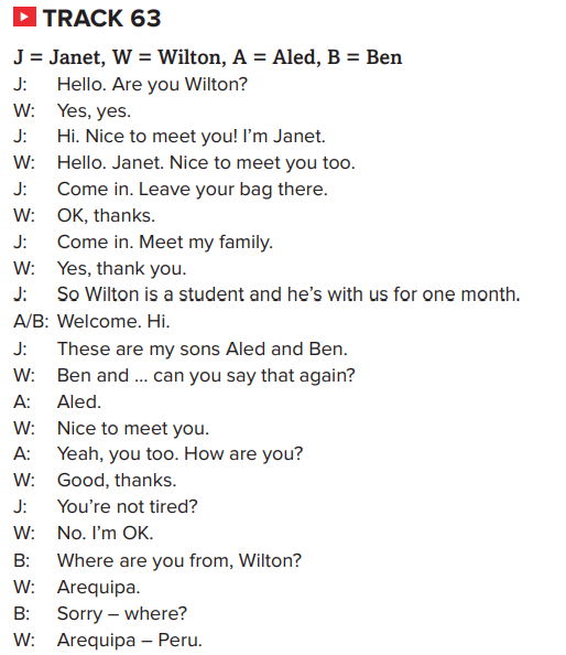 The image shows a short listening text of people introducing themselves from https://www.eltngl.com/products/9798214179261 to illustrate the revision activity using texts in the post..